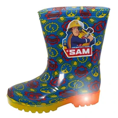 Image de Fireman Sam Bottes de pluie lumineuses pour garçons en caoutchouc enfants Chaussures clignotantes filles, Bleu, 22 EU