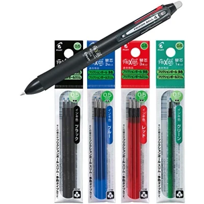Image de Pilot FriXion Ball 4 2268001 Stylo roller quadricolore 0,5 mm Noir (Noir, + Recharges de rechange)