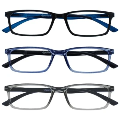 Image de OPULIZE See Lunettes de Lecture Anti Lumière Bleue Pack 3 Montures Étroites Charnières à Ressort Améliore le Sommeil Jeux Ordinateur Noir Bleu Gris Hommes Femmes BBB9 137 +1.50