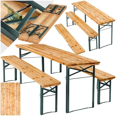 Image de TecTake® Ensemble de Table Pliante Exterieur et 2 Banc en Bois Brasserie Salon Jardin Pliable Peu encombrant Mobilier pour Pique Nique Réceptions Barbecue Mariage Anniversaire