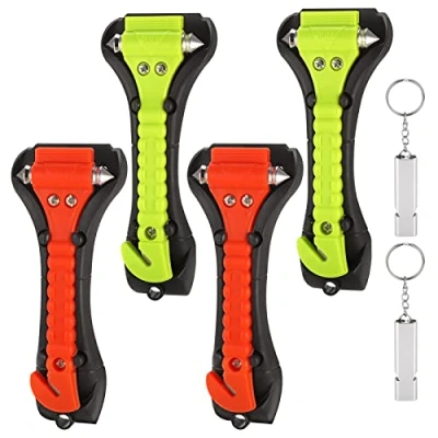 Image de Fentar 4 Paquets Coupe Ceinture Brise Vitre, 2 en 1 Marteaux de Secours pour Voiture, Marteau Vitre Kit d&#039;urgence Automobile avec Sifflet Arbitre