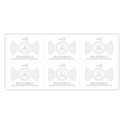 Image de Lot de 6 autocollants système d&#039;alarme I 5 x 3,5 cm Adhésif intérieur UV + résistant aux intempéries Attention l&#039;objet est sécurisé par alarme Transparent hin_363