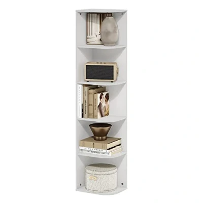 Image de Furinno Pasir Bibliothèque à 5 Niveaux avec Coin étagère Ouverte, Blanc