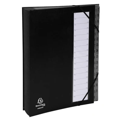 Image de Exacompta Réf. 56032E carton de 6 trieurs Ordonator avec élastiques couverture rigide en onglets imprimés plastifiés 1 à 31 32 compartiments dim 23,5x 33,5 cm pour A4 noir