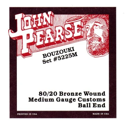 Image de John Pearse Strings® 5225M Jeu de Cordes pour Irish Bouzouki 80/20 Bronze Wound Ball End 10 Simples Medium Gauge Customs 13 44