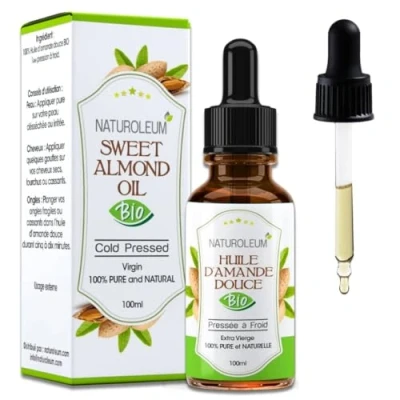 Image de HUILE D&#039;AMANDE DOUCE 100% BIO, pure et naturelle, pressée à froid Extra Vierge soin du corps peau visage cheveux, vegan, 100 ml