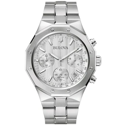 Image de Montre chronographe Bulova Classic Precisionist en acier inoxydable avec cadran argenté et quartz 96B408 100M pour homme