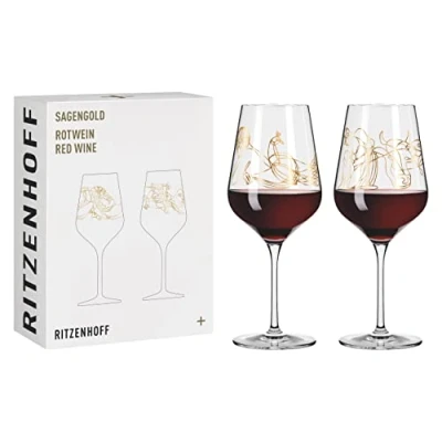 Image de Ritzenhoff 3401001 Verre à vin rouge 500 ml Série Sagengold N 1 Set de 2 verres avec motif mythologique, or véritable Made in Germany