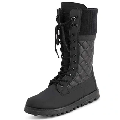 Image de Polarr Femmes Fausse Fourrure Chaude Thermique Imperméable En Marchant Neige L&#039;hiver Semelle Caoutchouc Bottes Noir Carde Mono UK3/EU36 YC0608