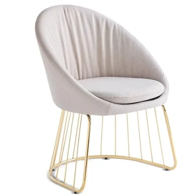Image de Chaise design avec dossier arrondi effet drapé Pralion Pied Or et Tissu Beige Menzzo
