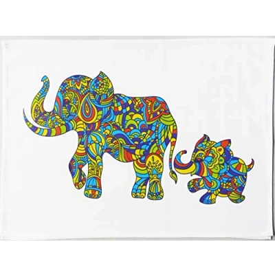Image de Half a Donkey Grand torchon en Coton Motif Famille d&#039;éléphants colorés