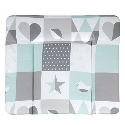 Image de roba Matelas à Langer Nettoyable 85 x 75 cm Happy Patch mint Bords Rehaussés pour Table Sans Phtalate Motif Pois Étoile et Autres Vert Menthe / Gris