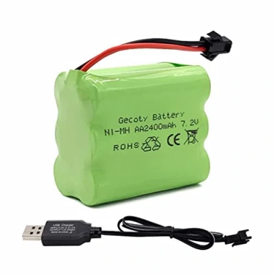 Image de Gecoty® 7.2V Ni MH Batterie, Battery AA Rechargeable 2400mAh, avec connecteur SM 2P et câble de Chargement USB, pour Robot RC Camion Réservoir Navire
