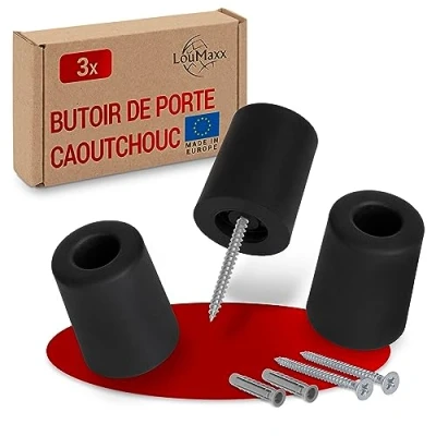 Image de LouMaxx butoir de porte sol à visser en caoutchouc, noir, butée caoutchouc tampon La protection parfaite contre les coups (noir, Ø40 mm x 50 mm)