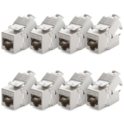 Image de deleyCON 8x Module Jack CAT6a Keystone Câble de Brassage Réseau Connecteur STP Blindage Prise RJ45 Panneau Support Extension