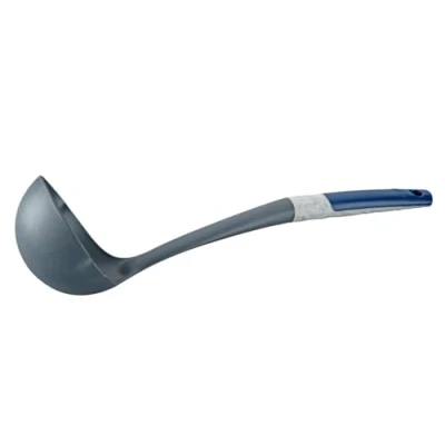 Image de Tasty Louche avec échelle de mesure 34 x 10,5 cm Idéal pour remplir et servir en toute sécurité Résistant à la température jusqu&#039;à +180 C Gris/bleu Passe au lave vaisselle