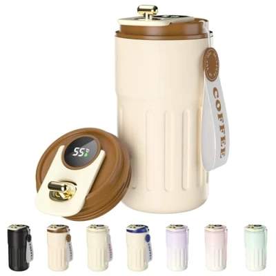 Image de Homealexa Gobelet Café Affichage Numérique Bouteille Isotherme 410 ml en Acier inoxydable 316 avec Couvercle Isolation sous Vide anti Fuite