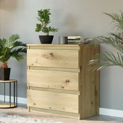 Image de Home Collective Commode à 3 tiroirs en bois avec Buffet haut Pour chambre coucher, salon, couloir, bureau Organiseur 70 x 76 40 cm Artisan