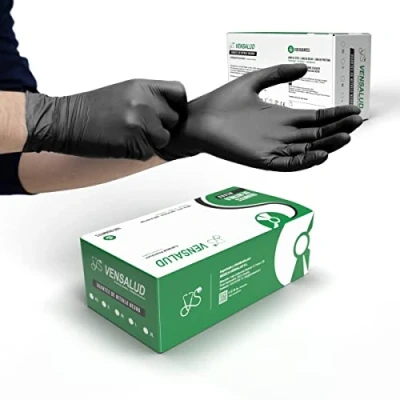 Image de VENSALUD Gants NITRILE jetables Sans poussière Résistant Pour laboratoires, sanitaires, cuisine, studios de tatouage, vétérinaire, nettoyage, examen latex 100 pcs. Noir Taille L