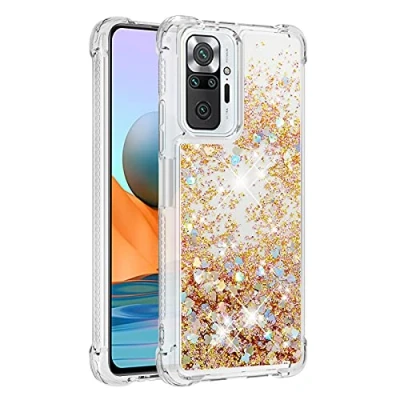 Image de KBIKO zxl Compatible avec Xiaomi Redmi Note 10 Pro Étui, Brillant Paillette Floating Quicksands Housse Coque Transparent TPU Antichoc Protective Max.Gold YBL, (Bumper)