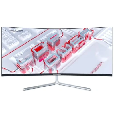 Image de LC POWER Écran PC Ultra Large 34 Pouces 1500R Incurvé 100Hz Gaming Computer Moniteur, 21:9 UWQHD(3440x1440), Adaptive Sync, HDR, 2xDP, 2xHDMI, VESA, Blanc M34 UWQHD 100 C V3