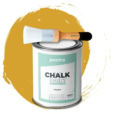 Image de PECTRO Chalk Paint Peinture Craie 750ml + Brosse en Bois spéciale Pack à la pour Meuble Deco Maison et vintage Effet (MOUTARDE)
