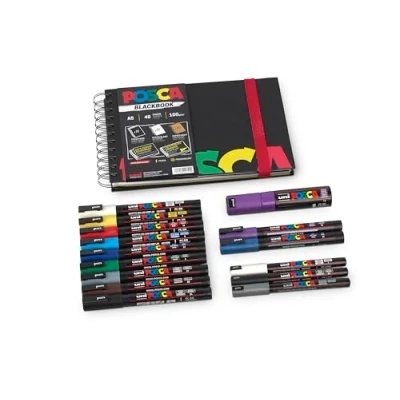 Image de Faber Castell uni ball 205087 POSCA Marker Set XL, 15 crayons et un sketchbook, pour le travail, les loisirs hobbies