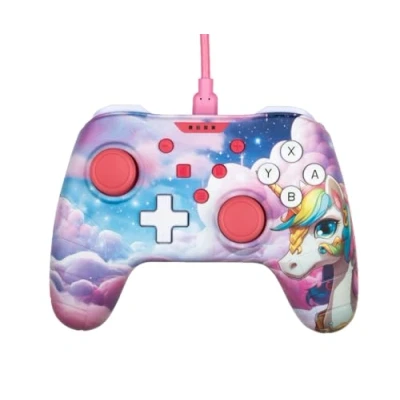 Image de Konix Manette filaire pour Nintendo Switch, Switch OLED et PC Fonction vibration Poignées anti dérapantes Câble 3 m Motif Be Dreamy, licorne