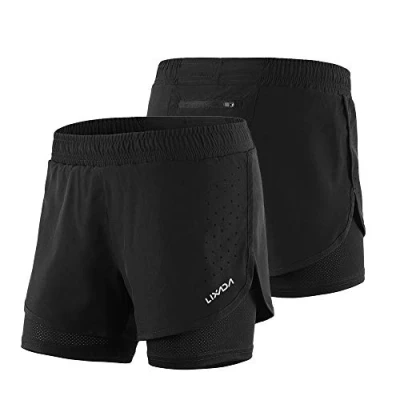 Image de Lixada Short respirant pour courir 2 en 1 actif et à séchage rapide avec une chaussure intérieure plus longue Moyen Noir