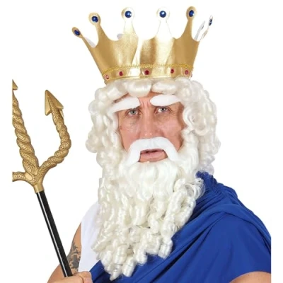 Image de Générique Pe105 Perruque Dieu De L&#039;Olympe Avec Barbe Moustache Cache Sourcils Taille Unique