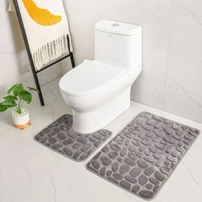 Image de ele ELEOPTION Ensemble de Tapis Bain Autoportant Antidérapant, en Mousse à Mémoire Forme Doux et Confortable Respirant, Absorbant l&#039;eau (Gris A)