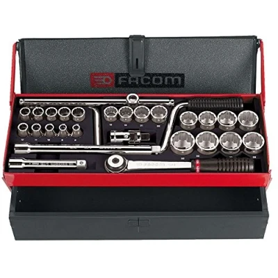 Image de FACOM Coffret à Douilles S.442EP 2 Cliquets, 23 Douilles, 1 Villebrequin, Rallonge, Cadran, Outils de Qualité Longue Durée Vie Pour Professionnels et Particuliers