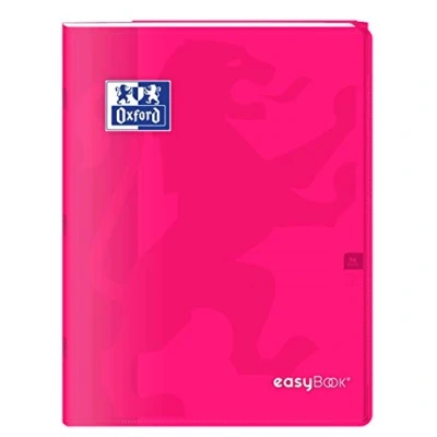 Image de Oxford EasyBook Cahier Agrafé 24 x 32cm 96 Pages Grands Carreaux Seyès 90gr Couverture Polypro Rose avec Pochettes