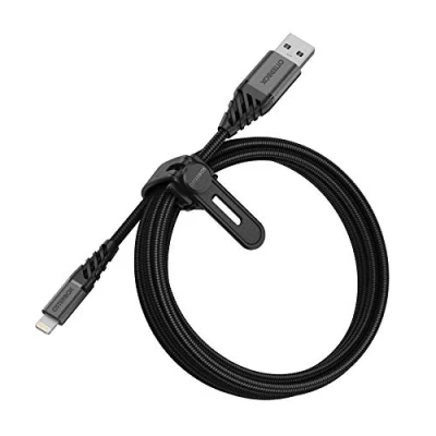 Image de Otterbox Câble Premium Tressé renforcé USB A vers Lightning, Certifié MFi, de Charge pour iPhone et iPad, Ultra Robuste, résiste aux torsions pliages, 2M, Noir