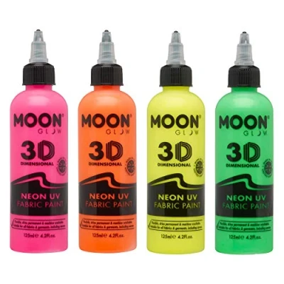 Image de Moon Glow Neon UV Peinture pour tissu vêtements, t shirts, sacs, chaussures et toile, multicolore, 125 ml (lot de 4)