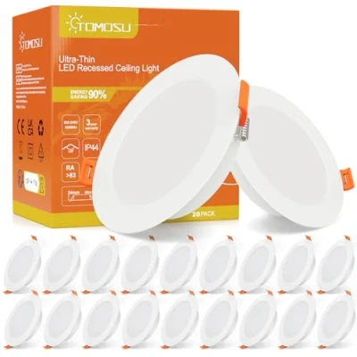 Image de Tomosu Spot LED Encastrable Extra Plat, 7W 700LM Equivalent 70W Incandescence, IP44 Etanche Salle de bain, Blanc Froid 6000K, Trou Φ95 105mm, AC220 240V, Pour Cuisine, Salon, Chambre, Lot 20