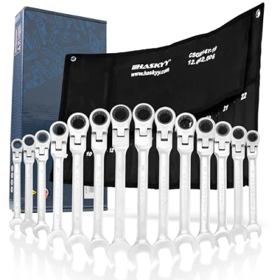 Image de Haskyy Jeu de 14 clés à cliquet articulées I mixtes 8 22 mm