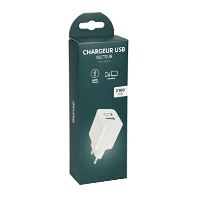 Image de ITENSE Chargeur USB 2100 mA 2 entrées Permet de recharger Plusieurs appareils simultanément Puissance: 10.5W Entrée : AC 100 230V 50/60 Hz Sortie DC 5V /