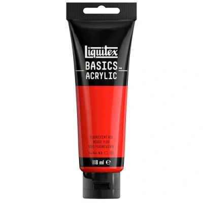 Image de Liquitex 8870072 Basics peinture acrylique, artistique monopigmentée, résistante à la lumière, qualité archive, finition satinée, tube de 118 ml Rouge Fluorescent