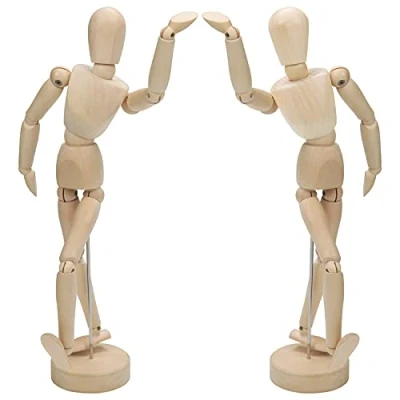 Image de Kurtzy Mannequin de Bois avec Support 30,5 cm (Lot 2) Pantin Articulé en Bonhomme Articulation Flexible Unisexe pour Dessin, Peinture et Déco Intérieure