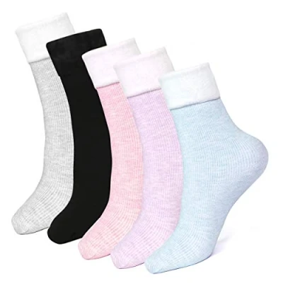 Image de EXTSUD Chaussettes Chauds 5 Paires de d&#039;hiver en Coton Épais Thermique Antidérapantes pour Femmes, Bleu/noir/gris/violet/rose, Taille unique