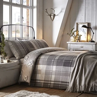 Image de DREAMS AND DRAPES Colville Check Parure pour Couette, 100% Coton, Gris, Simple