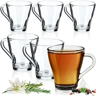 Image de KADAX verres à thé, lot de 6, avec anse, eau, jus, tasses en verre, ensemble pour café, thé glacé, boire, passe au lave vaisselle (Beate, 250ml)