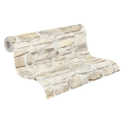 Image de A.S. Création Papier peint intissé pierre en beige et jaune pour différentes pièces de 10,05 m x 0,53