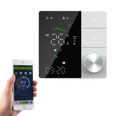 Image de Qiumi Smart WiFi Bouton Thermostat Life app Eau gaz chaudière Chauffage télécommande Compatible avec Alexa Google Home, Contact Sec