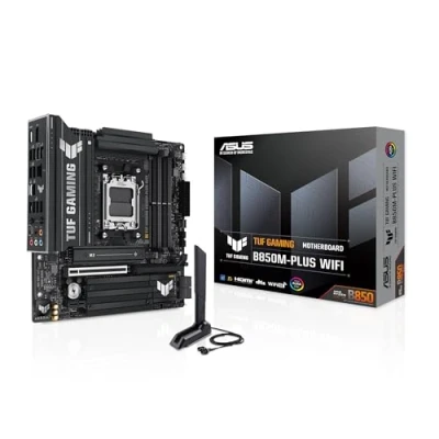 Image de ASUS TUF Gaming B850M Plus WiFi, Carte mère AMD mATX, 14+2+1 Phases d&#039;alimentation, Fente DDR5, PCIe 5.0 prêt, 3 emplacements M.2, WiFi 6E, Ethernet Realtek 2,5 Go, USB C 20 Gbps, BIOS Flashback et