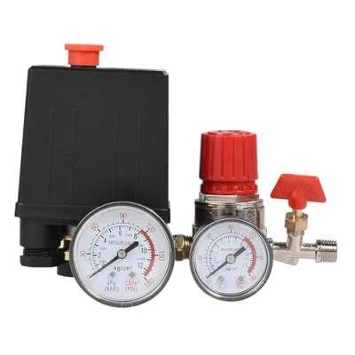 Image de Pressostat de Compresseur D&#039;Air, Petite Vanne Commande Pompe à Air 0,05 1,2 Mpa, Régulateur Pression 90 120 Psi Avec Double Jauge, Pièces D&#039;Assemblage Sécurité pour D&#039;Air