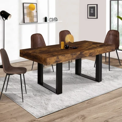 Image de Table à manger 6 personnes bois effet vieilli et noir