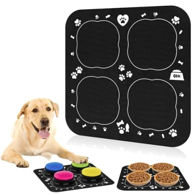 Image de REAQUE Buzzer avec Fonction d&#039;enregistrement, 4 buzzers Son, Tapis en Caoutchouc pour Chien, d&#039;enregistrement interagir Les Chiens