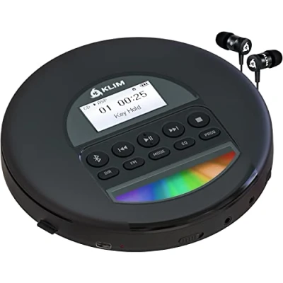 Image de KLIM Nomad Nouveauté 2024 Lecteur CD Portable Batterie Intégrée Longue Durée Avec Écouteurs Compatible R, RW, MP3 Bluetooth Baladeur pour Voiture, Maison, Extérieur Gris